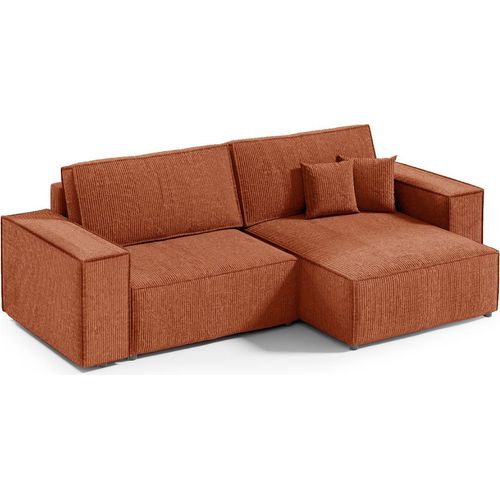3-Sitzer-Wende-Ecksofa mit Truhe Isaac Mini Cord Ziegelorange