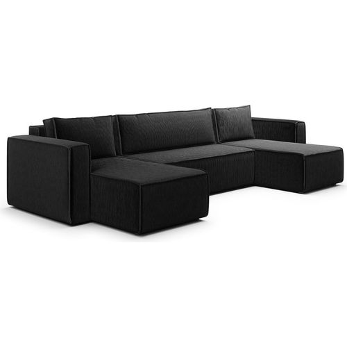 U-Sofa 5-sitzig umbaubar Truhe Ezekiel Cord Schwarz