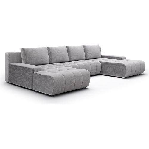 U-Sofa 5-sitzig umbaubar Truhe Jonas Cord Hellgrau