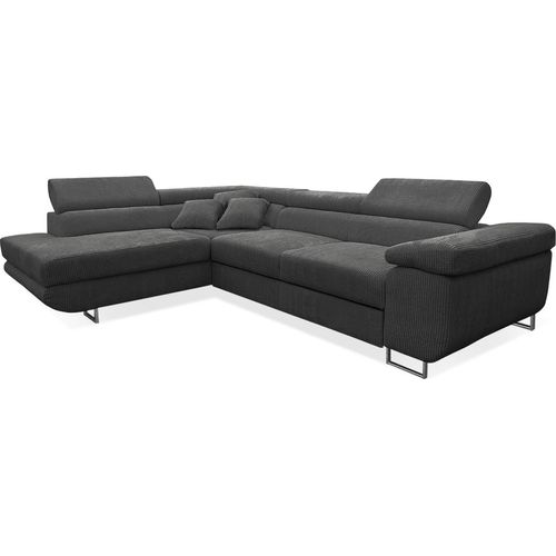 Ecksofa, links umwandelbar, 4-sitzig, Truhe Martin Cord Dunkelgrau