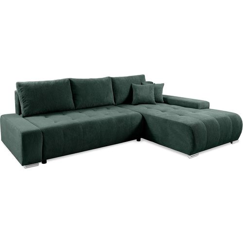 Ecksofa, gerade umwandelbar, 4-sitzig, Truhe Jonas aus Cord Tannengrün