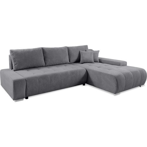 Ecksofa, gerade umwandelbar, 4-sitzig, Truhe Jonas aus Cord Grau