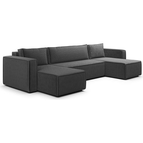 U-Sofa 5-sitzig umbaubar Truhe Ezekiel Cord Grau