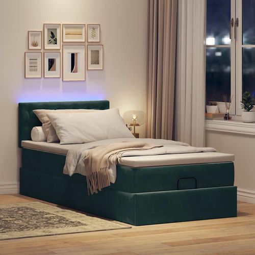 Ottomane Bett mit Matratze & LEDs Dunkelgrün 90x200 cm Samt