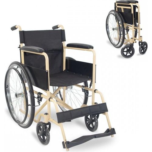 Rollstuhl Faltrollstuhl Denver Mobiclinic Sitzhöhe 46 cm Handbremse abnehmbare Rückenlehne stabil Faltrollstuhl leicht Farbe creme und schwarz