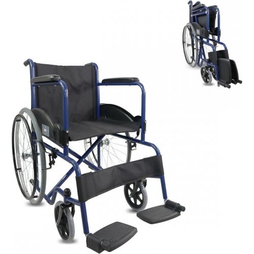Rollstuhl faltbar Faltrollstuhl selbstfahrend Mobiclinic Alcazaba Sitz 46 cm Bordsteinauflaufsystem Anti-Schock-Reifen Bremsen an den Rädern Blau