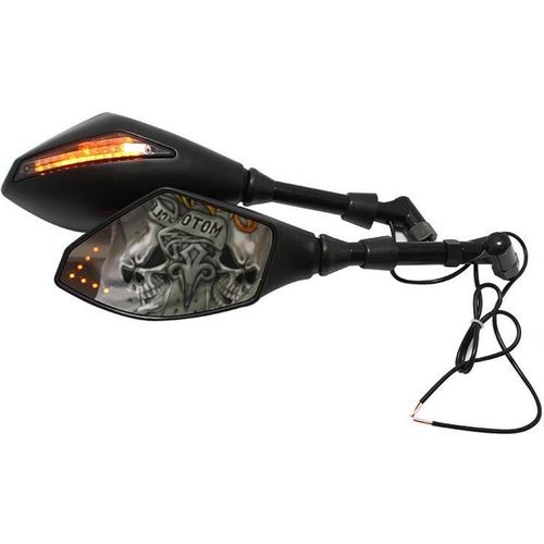 Motorrad Doppel LED Turn Lichter Seitenspiegel Signal Indikator Rückspiegel schwarz_ Doppelleuchte mit Spitze