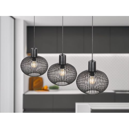 LED Pendelleuchte 3-flammig mit Gitterschirmen Schwarz über Esstisch & Kochinsel