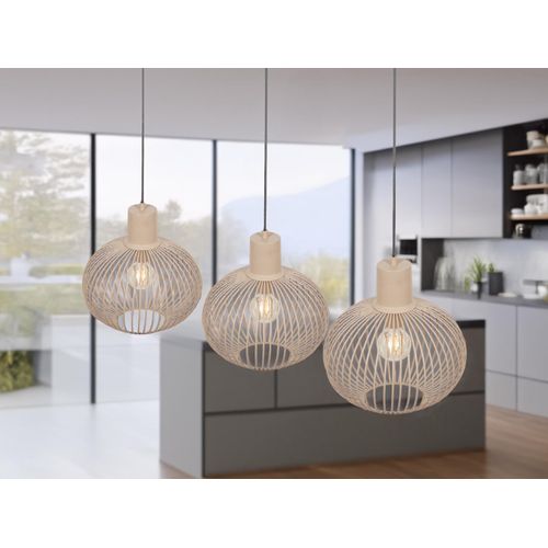 LED Pendelleuchte 3-flammig mit Gitterschirmen Beige über Esstisch & Kochinsel
