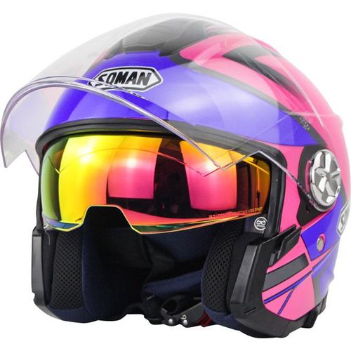 Motorrad Helm 3/4 Elektrische Helemets Dual Visor Halbwand Rose Rot Blau Lightning_L