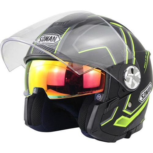 Motorrad Helm 3/4 Elektrische Helemets Dual Visor Halbwand Schwarz und gelb Himmel Array_XXL