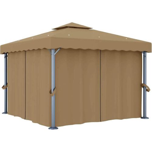 Pavillon mit Vorhang 3x3 m Taupe Aluminium