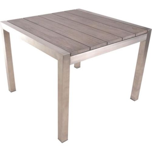 Tisch Majuro Teak A-grade geölt, grey washed, Edelstahl gebürstet, 100cm x 100cm x 77cm