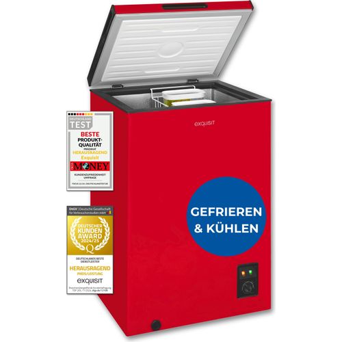 Exquisit Gefriertruhe, Kombigerät, 99 Liter, Tiefkühltruhe, Kühlen, 4-Sterne-Gefrieren, Gefriertruhe klein, Toplader, Gefrierkorb, GT100-050E rot