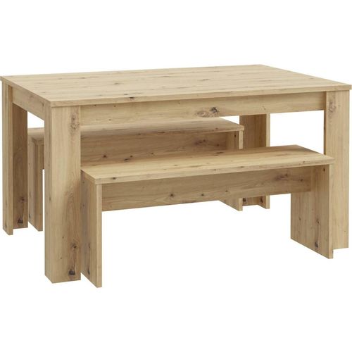 Tischgruppe Esstisch 140 x 90 mit 2 Bänken Nachbildung Artisan Eiche, Forte
