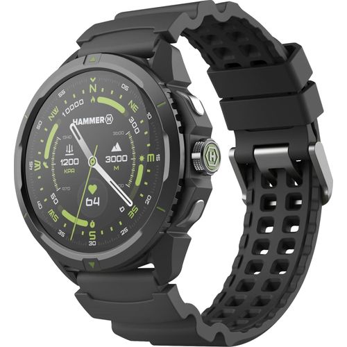 Hammer, Sport-Smartwatch mit GPS 5 ATM Wasserdichtigkeit 14 Tage Akkulaufzeit, Schwarz