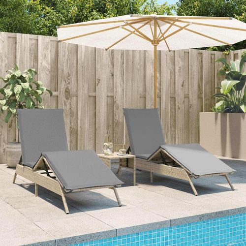 Sonnenliegen mit Auflagen 2 Stk. Beige Poly Rattan, Gartenliegen 2024 Neu DesignMöbel