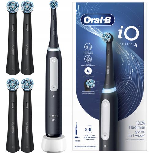 Oral-B | Elektrische Zahnbürste iO Series 4 - Matt Schwarz - Mit KI und 4 Reinigungsmodi