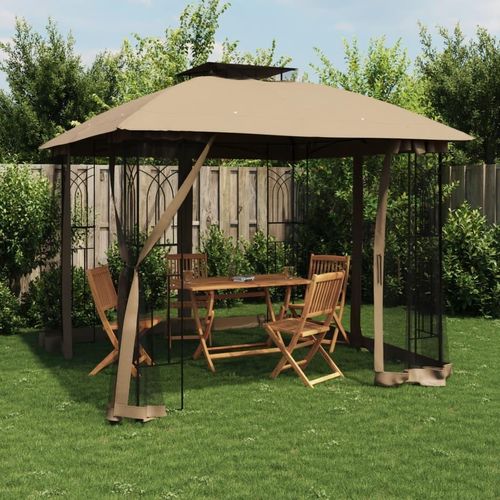 Pavillon mit Doppeldach & Netzwänden Taupe 2,94x2,94 m Stahl, Pavillons & Partyzelte 2024 Neu DesignMöbel