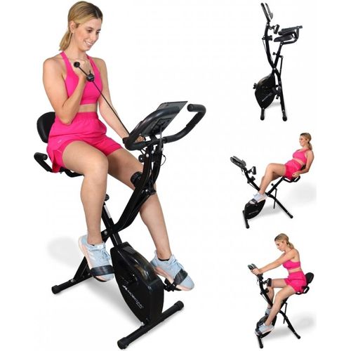 Mobiclinic® Fitness, Klappbarer Heimtrainer + Widerstandsbänder, 2 in 1, Everest, 8 Stufen, bis zu 100Kg, LCD-Display, Pulsmesser, verstellbarer Sitz