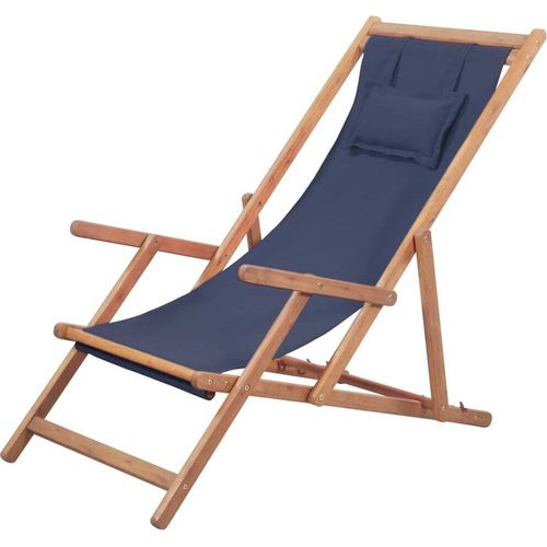 Falten Strand Stuhl Stoff und Holz Rahmen Blau