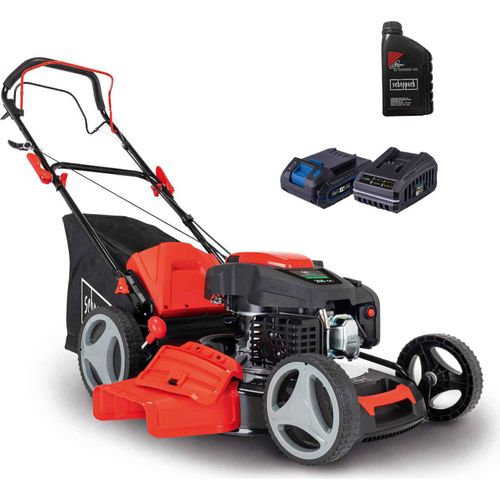 Scheppach Benzin Rasenmäher MS200-51E mit Radantrieb & E-Start | 51 cm Schnittbreite | 5,2 PS | 65 L Korb | 7 Stufen Höhenverstellung | inkl. Motoröl