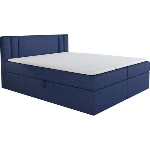 Boxspringbett AKI 200 x 200 mit 2 Bettkästen, Bonell-Matratze und Topper. Farbe: Blau