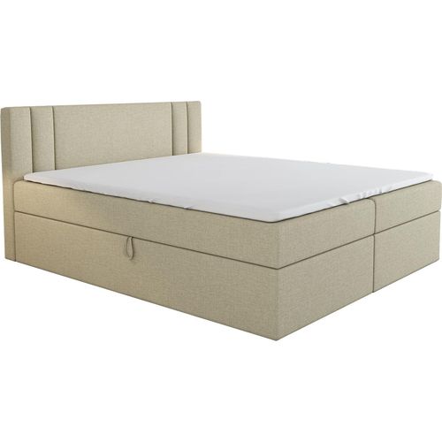 Boxspringbett AKI 200 x 200 mit 2 Bettkästen, Bonell-Matratze und Topper. Farbe: Beige