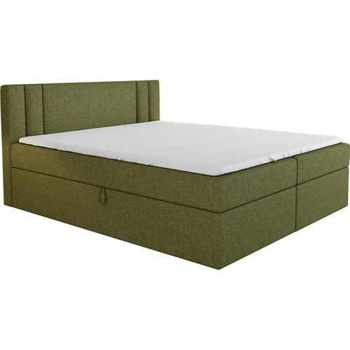 Boxspringbett AKI 120 x 200 mit 2 Bettkästen, Bonell-Matratze und Topper. Farbe: Grün