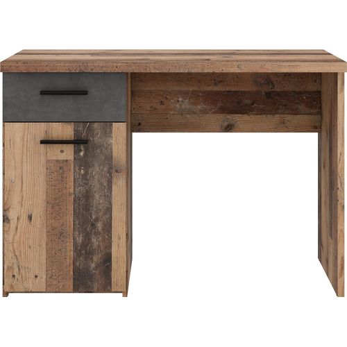 Schreibtisch >WINNIE< 1 Schub+Tür, Old-Wood Vintage Nachbildung / Betonoptik - 110x76,3x60cm B/H/T