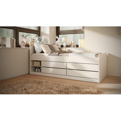 BEAUTYSOFA Kinderbett LEON – Stauraumbett 90x200 cm – mit Schubladen & Regalen – Weiß