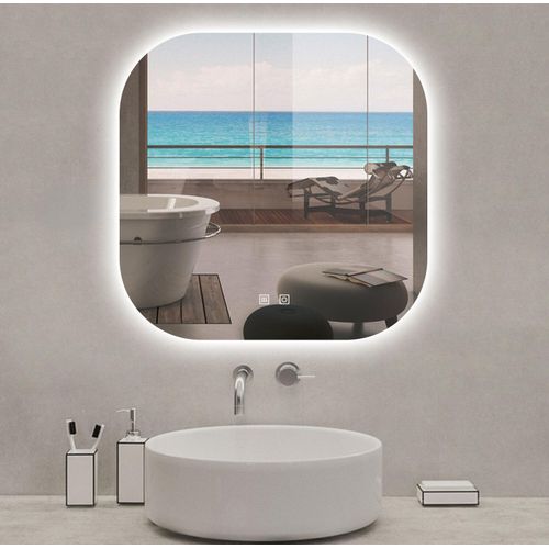 LED Badezimmerspiegel mit Beleuchtung Beschlagfrei Kaltweiß 6000k Dimmbar Speicherfunktion Wandspiegel mit Touch/Wandschalter 80x80cm
