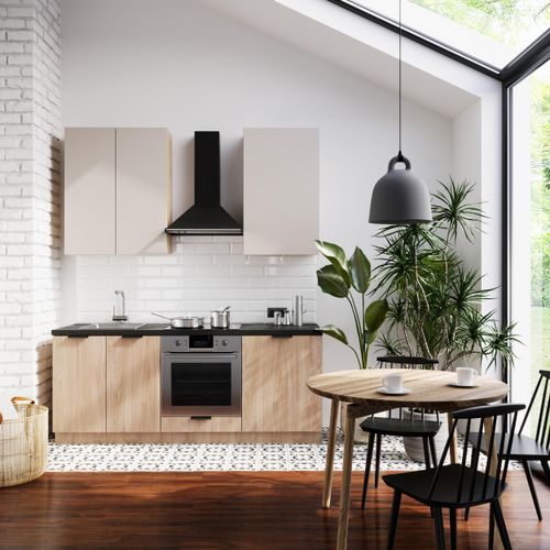 Küchenzeile 200 cm Einbauküche ohne Arbeitsplatte Küchenblock, Sorento K46-M200 Beige Sonoma Eiche