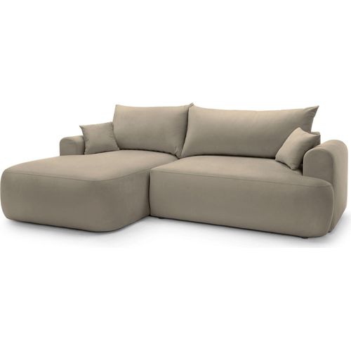 Selsey OVO - Ecksofa mit Schlaffunktion, Stauraum und Samtbezug, grau-beige, links