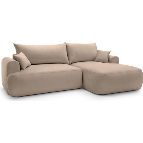 Selsey OVO - Ecksofa mit Schlaffunktion, Stauraum und Samtbezug, beige, rechts