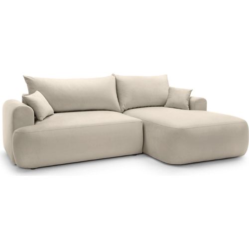 Selsey OVO - Ecksofa mit Schlaffunktion, Stauraum und Samtbezug, hellbeige, rechts