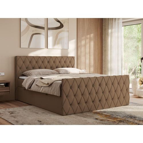 MKS MEBLE Boxspringbett 120x200 mit Bettkasten, Bett 120x200 mit Matratze H4, Boxspringbett 120x200 mit Topper - Miren Duo - Braun Kunstleder - H4