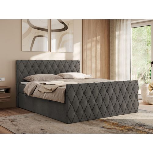MKS MEBLE Boxspringbett 120x200 mit Bettkasten, Bett 120x200 mit Matratze H4, Boxspringbett 120x200 mit Topper - Miren Duo - Dunkelgrau Velvet - H4