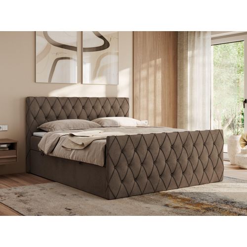 MKS MEBLE Boxspringbett 180x200 mit Bettkasten, Bett 180x200 mit Matratze H3, Boxspringbett 180x200 mit Topper - Miren Duo - Braun Velvet - H3