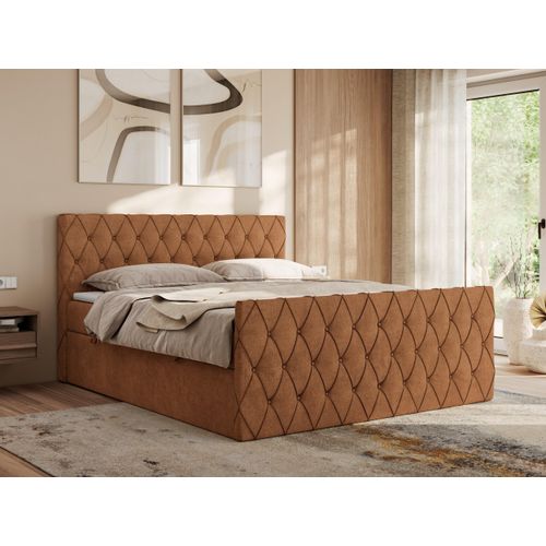 MKS MEBLE Boxspringbett 120x200 mit Bettkasten, Bett 120x200 mit Matratze H4, Boxspringbett 120x200 mit Topper - Miren Duo - Orange Strukture - H4