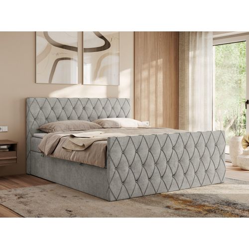 MKS MEBLE Boxspringbett 120x200 mit Bettkasten, Bett 120x200 mit Matratze H4, Boxspringbett 120x200 mit Topper - Miren Duo - Hellgrau Strukture - H4