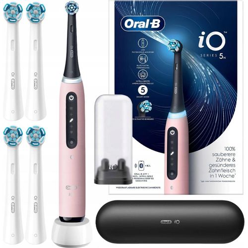 Oral-B | Elektrische Zahnbürste - iO Series 5 - Rosa - Mit künstlicher Intelligenz - 4 Aufsteckbürsten