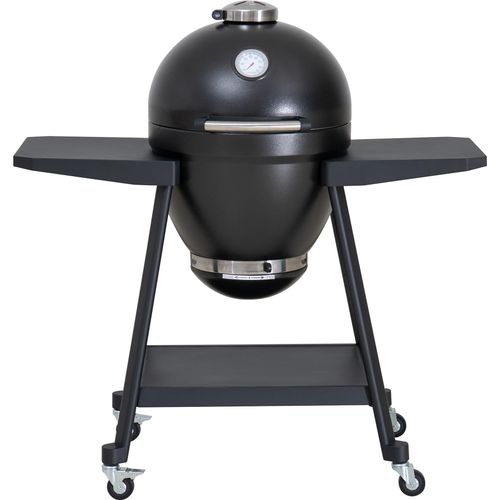 Sunjoy Kamado Grill, eierförmiger Holzkohle Grill mit Pizzaplatte, schwarz