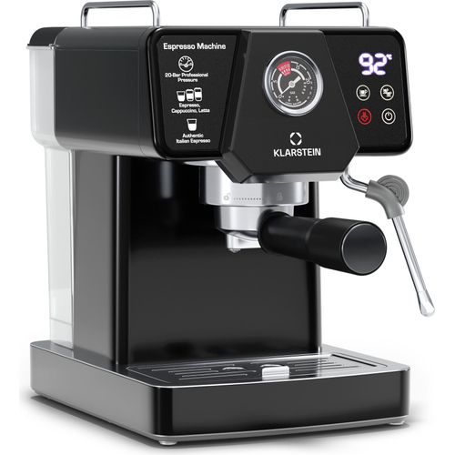 Klarstein Libeica Siebträgermaschine Mit Mahlwerk – 19 Bar, 1.350 W, Edelstahl, 1,8-l-Wassertank, Dampfdüse, Touch-Bedienfeld, Für Espresso und Kaffeepulver, Abnehmbarer Wassertank