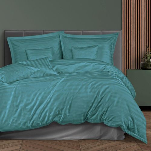 Bettwäsche aus Bambus-Baumwoll-Satin (P) STRIPE SEA TURQUOISE/160x200 +2x70x80 mit Lattenrost +4x40x40 BAMBUS