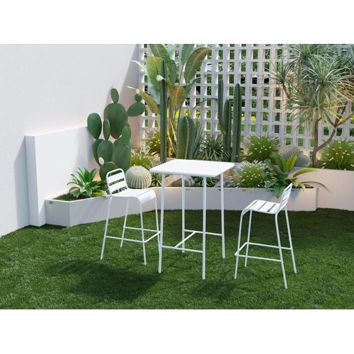 Garten-Essgruppe hoch: Tisch L. 70 cm + 2 Stühle - Metall - Weiß - MIRMANDE von MYLIA