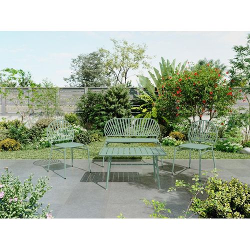 Garten-Sitzgruppe aus Metall: Bank, 2 Stühle & Couchtisch - Mandelgrün - CEDEIRA von MYLIA