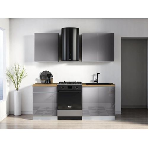 Küchenzeile 140 cm Küchenblock Einbauküche ohne Arbeitsplatte Küche, Aspen K33-M140 Grau/Hochglanz