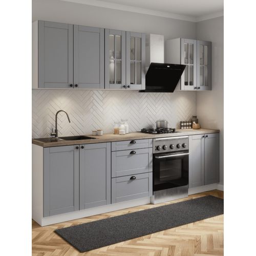Küchenzeile 200 cm Einbauküche ohne Arbeitsplatte Küche, Linea K6-M200 - Grau/Matt