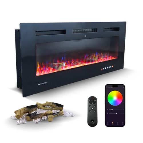 Mobiclinic Wandkamin Elektrokamin Elektrischer kamin 900/1800W Fernbedienung und WiFi APP-Funktion Kamin Elektro Überhitzungsschutz 15 Variable Farb